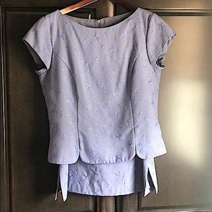 Vintage skirt and top set suit in lilac with embroidered floral details